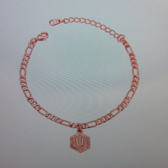 New 18k Rose Gold Plated Anklet Initial U Women's - Picture 2 of 5